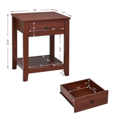 Set of 2 Nightstands, Storage Shelf, Pull Handle, Brown Nightstands at Gallery Canada