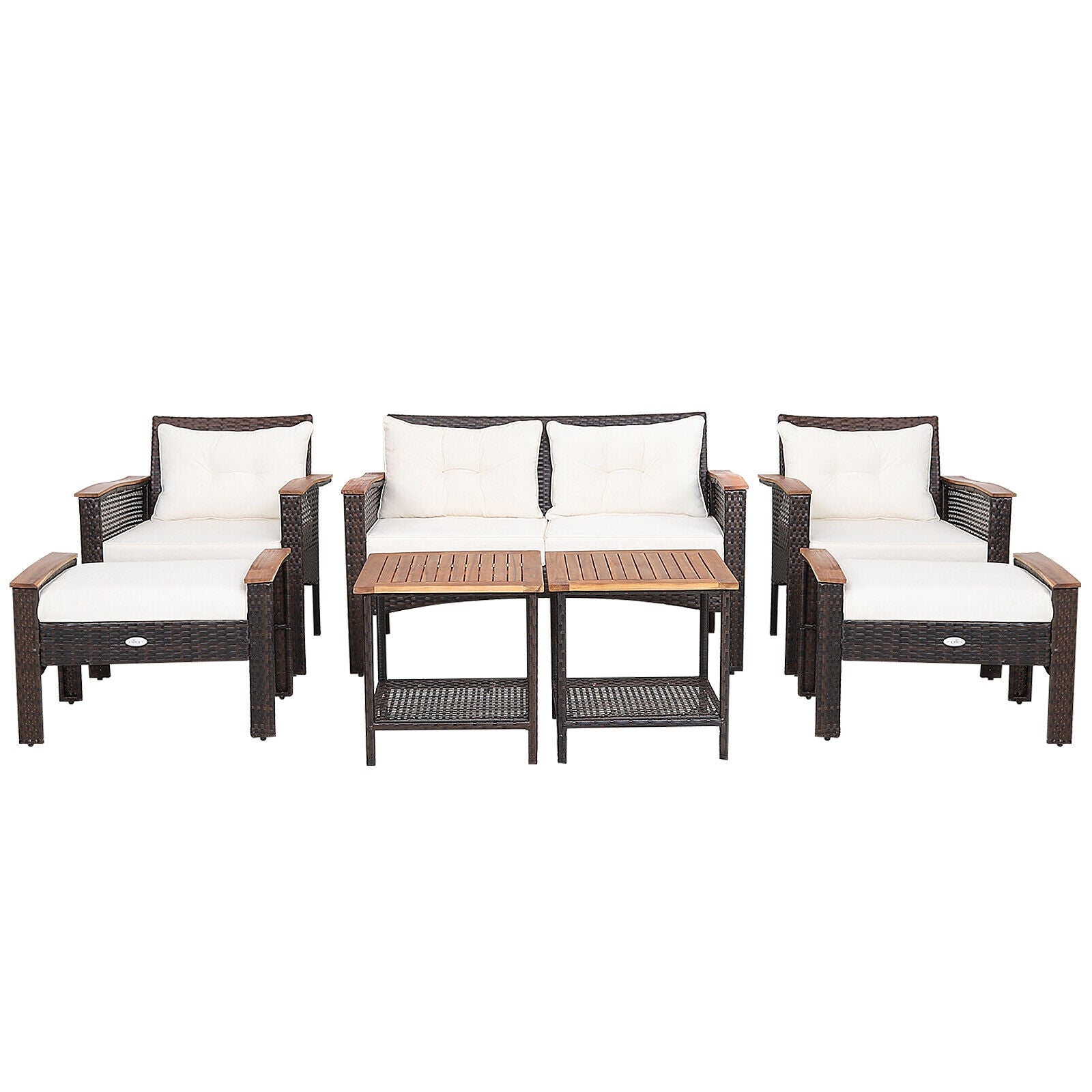 7-Piece Patio Rattan Cushioned Conversation Set, Beige Patio Conversation Sets Beige at Gallery Canada