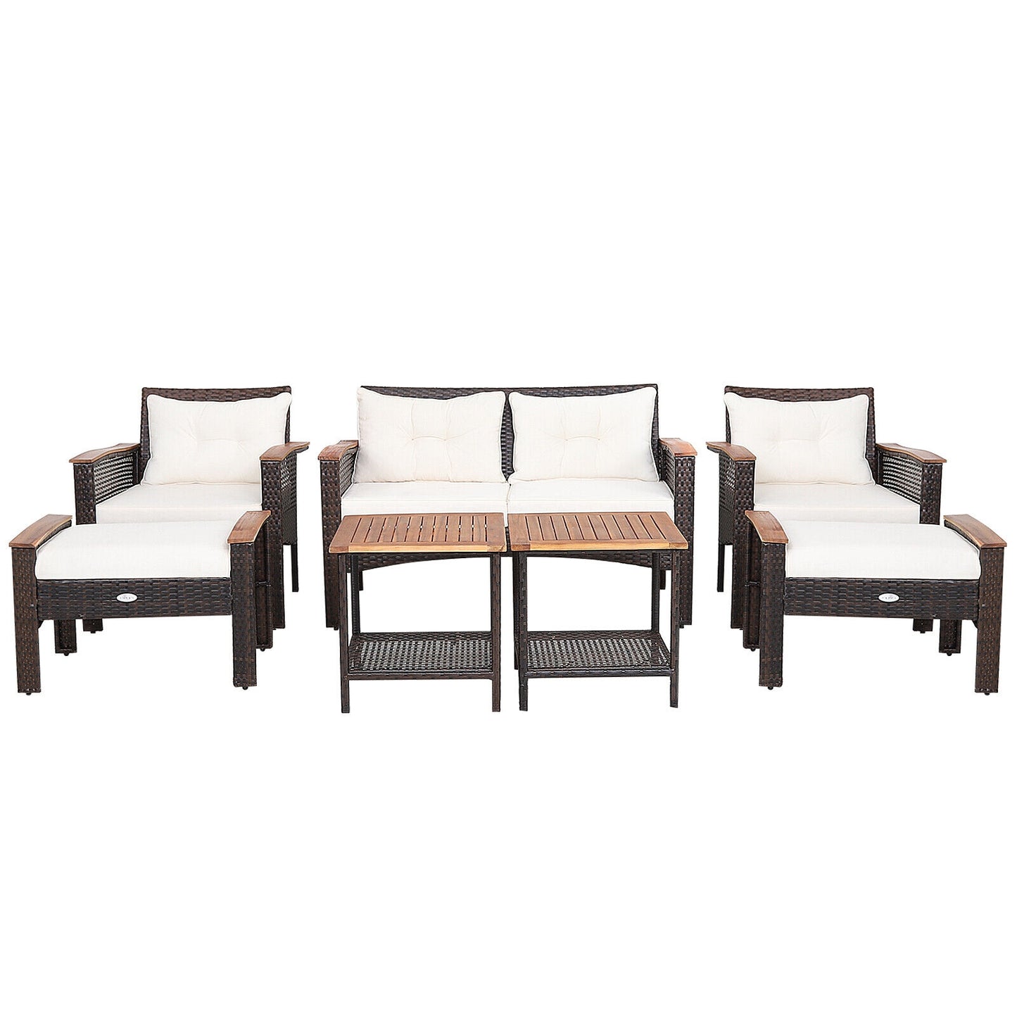 7-Piece Patio Rattan Cushioned Conversation Set, Beige Patio Conversation Sets Beige at Gallery Canada