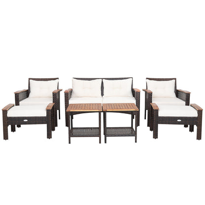 7-Piece Patio Rattan Cushioned Conversation Set, Beige Patio Conversation Sets Beige at Gallery Canada