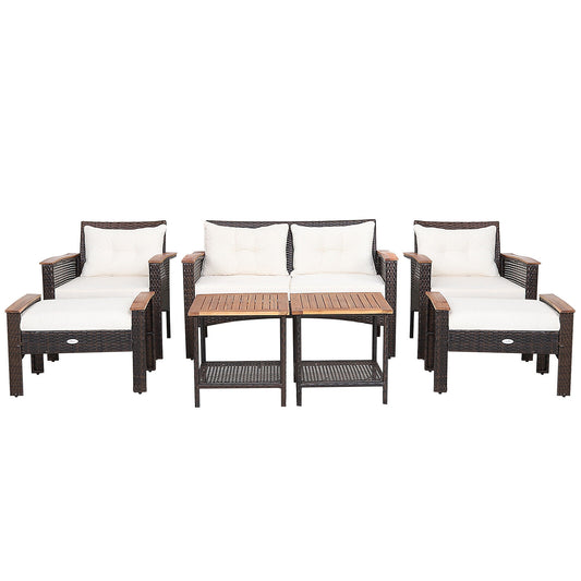 7-Piece Patio Rattan Cushioned Conversation Set, Beige Patio Conversation Sets Beige at Gallery Canada