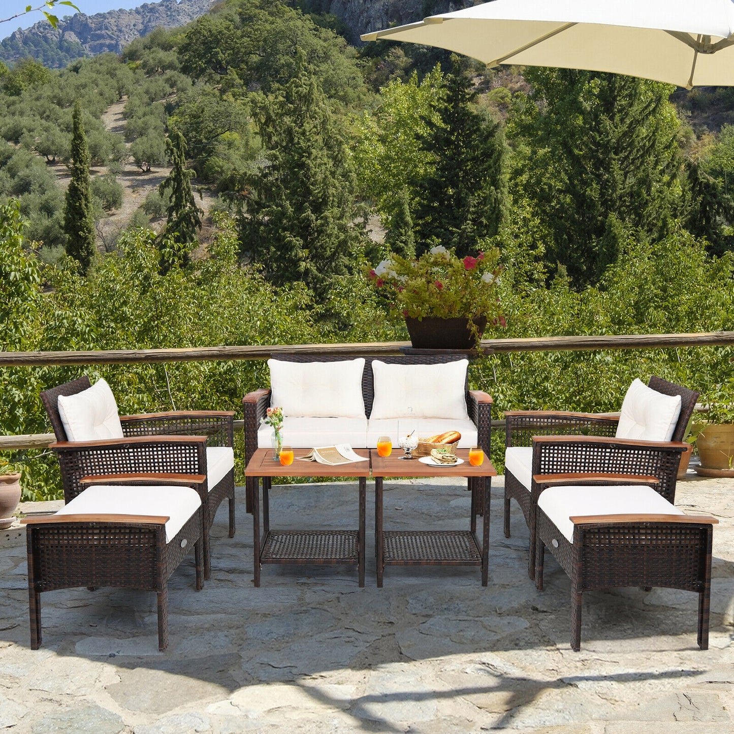 7-Piece Patio Rattan Cushioned Conversation Set, Beige Patio Conversation Sets at Gallery Canada