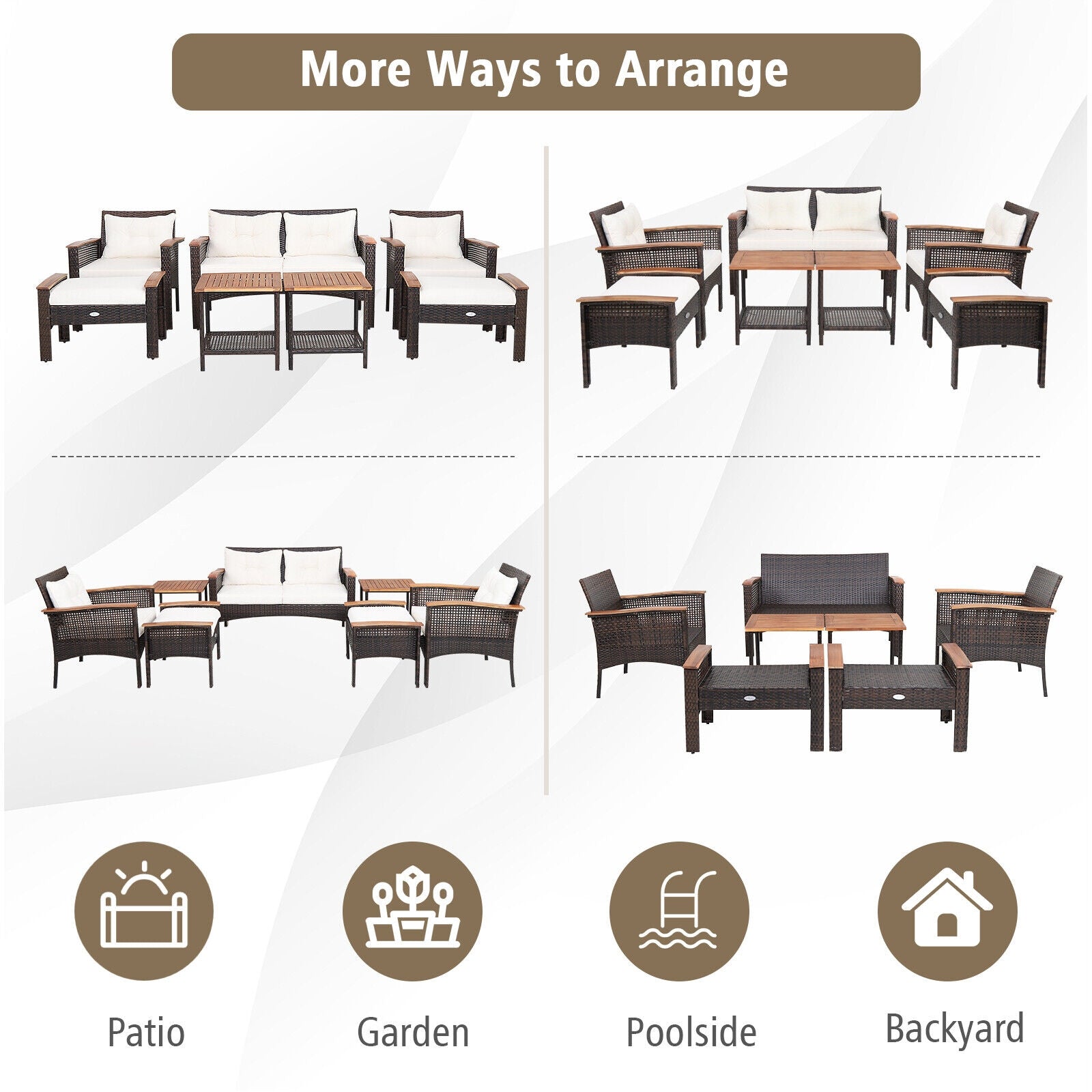 7-Piece Patio Rattan Cushioned Conversation Set, Beige Patio Conversation Sets at Gallery Canada