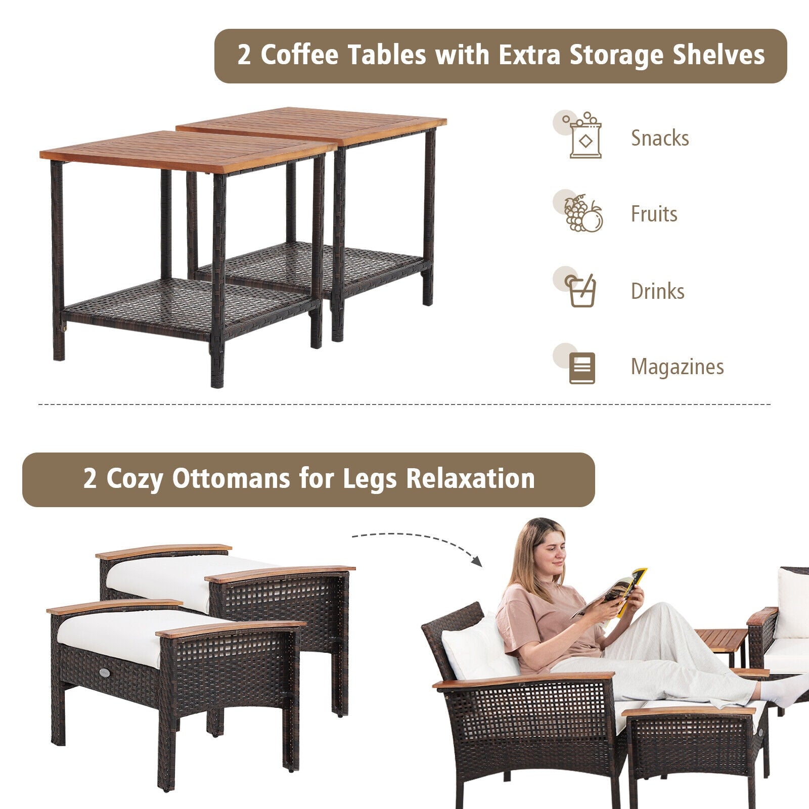 7-Piece Patio Rattan Cushioned Conversation Set, Beige Patio Conversation Sets at Gallery Canada