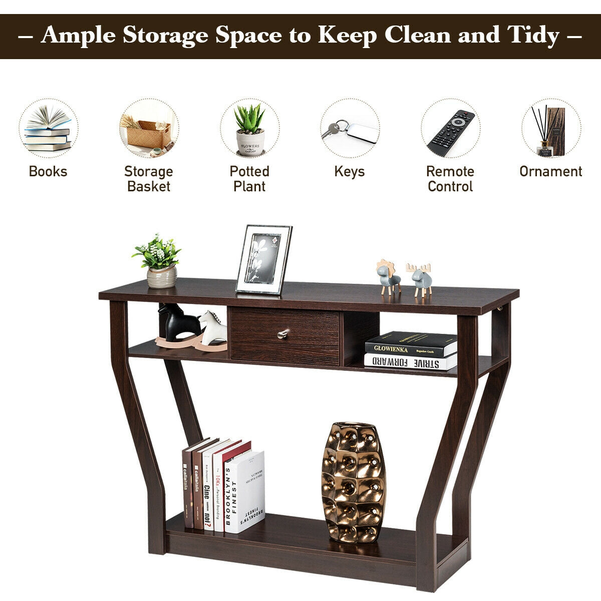 Modern Sofa Accent Table With Drawer, Brown Console Tables at Gallery Canada