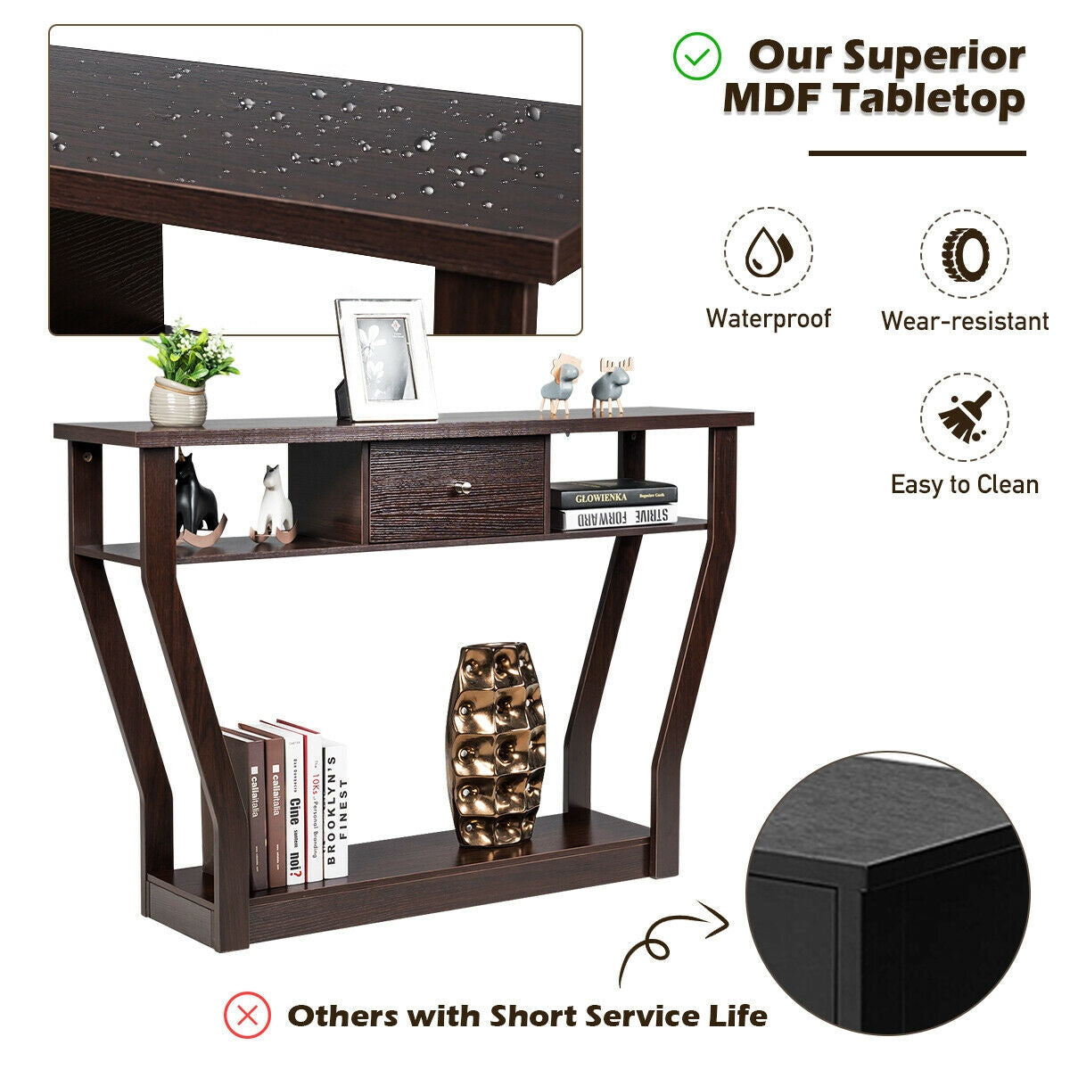 Modern Sofa Accent Table With Drawer, Brown Console Tables at Gallery Canada