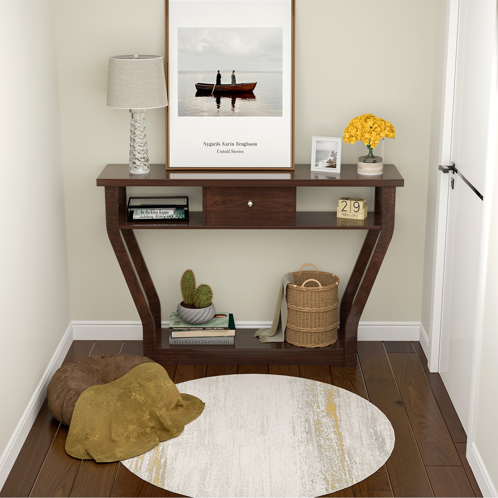 Modern Sofa Accent Table With Drawer, Brown Console Tables at Gallery Canada