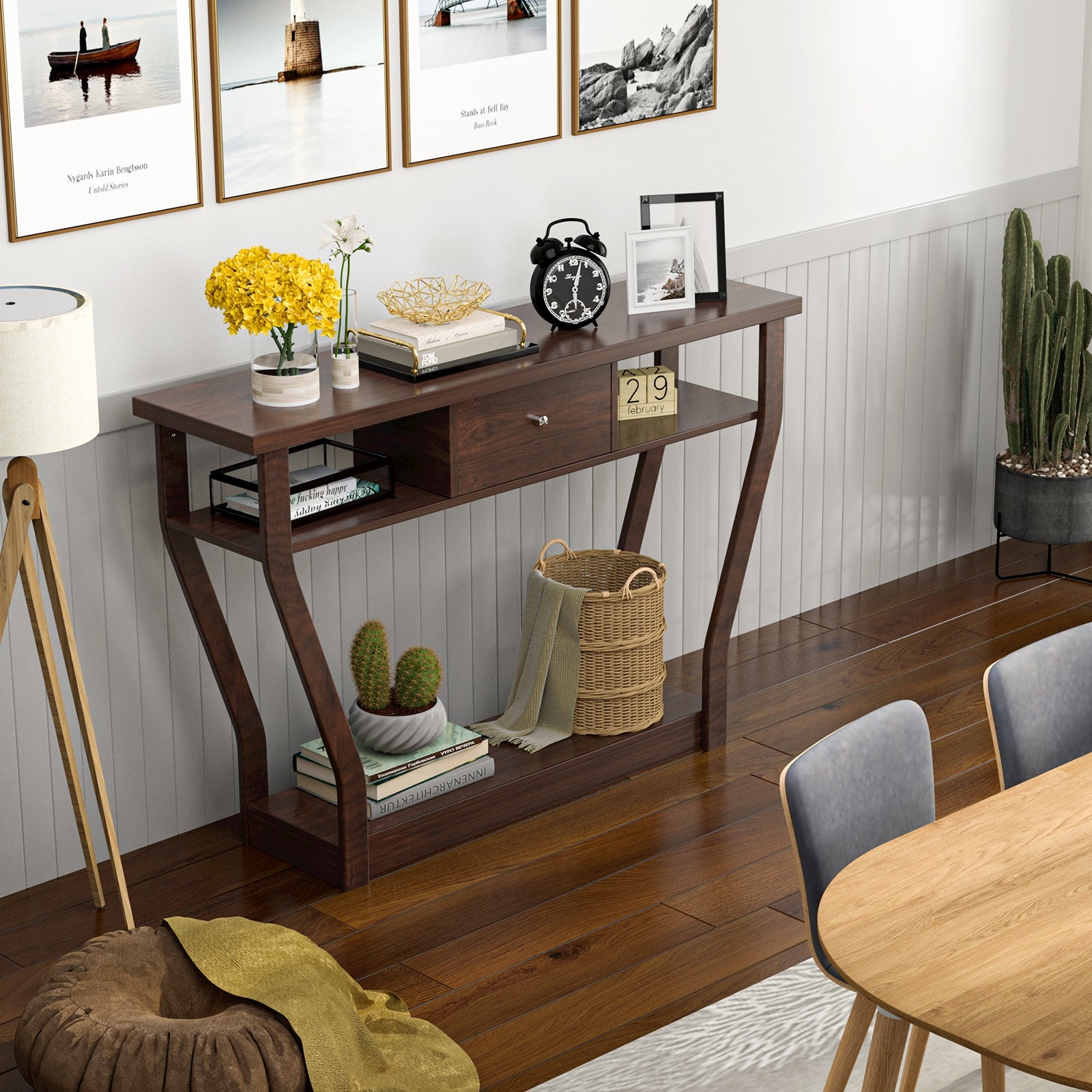 Modern Sofa Accent Table With Drawer, Brown Console Tables at Gallery Canada
