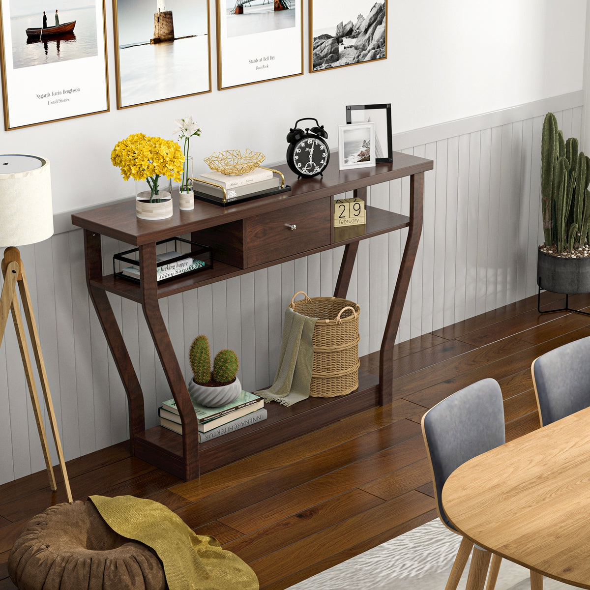 Modern Sofa Accent Table With Drawer, Brown Console Tables at Gallery Canada