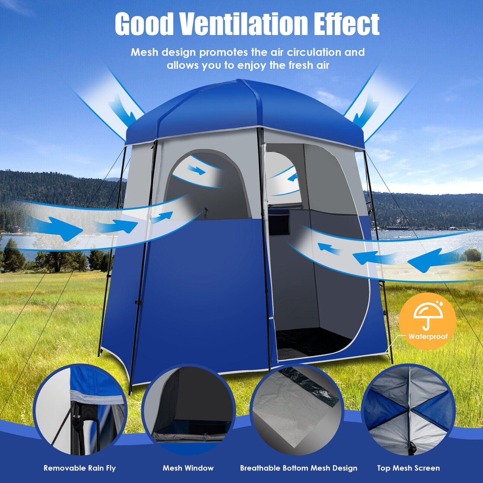 Double Room Camping Toilet Tent, Floor, Portable Storage Bag, Blue Tents at Gallery Canada