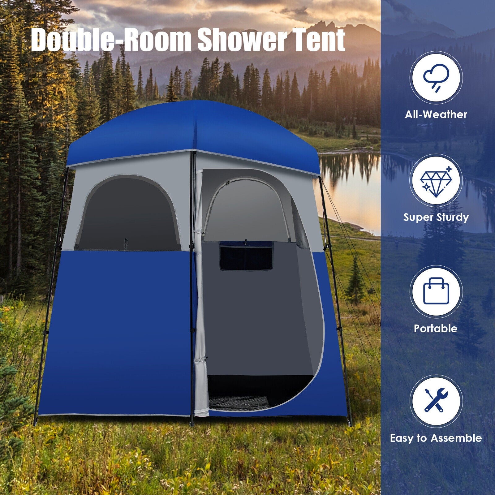 Double Room Camping Toilet Tent, Floor, Portable Storage Bag, Blue Tents at Gallery Canada