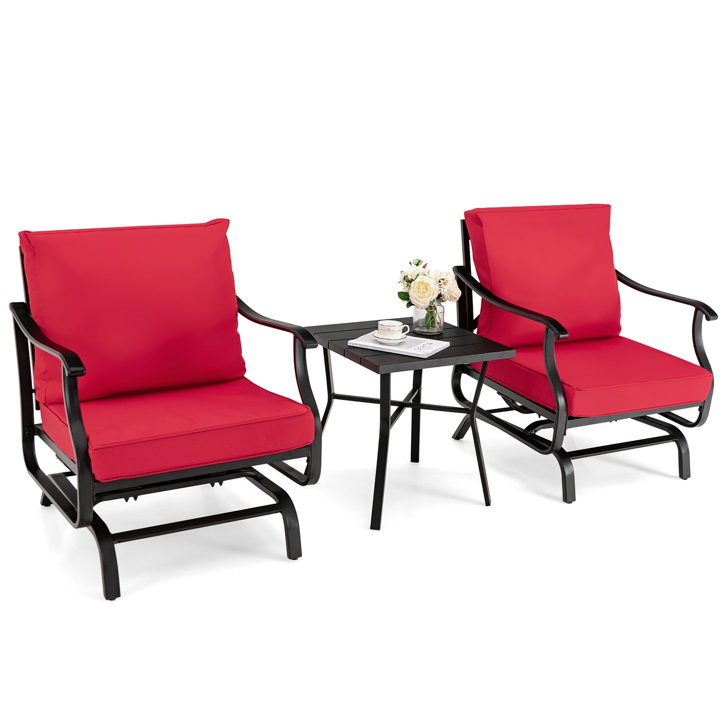 3 Piece Patio Rocking Chair Set With Coffee Table, Red Patio Conversation Sets at Gallery Canada
