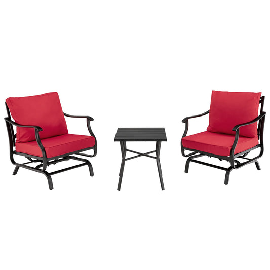 3 Piece Patio Rocking Chair Set With Coffee Table, Red Patio Conversation Sets Red at Gallery Canada