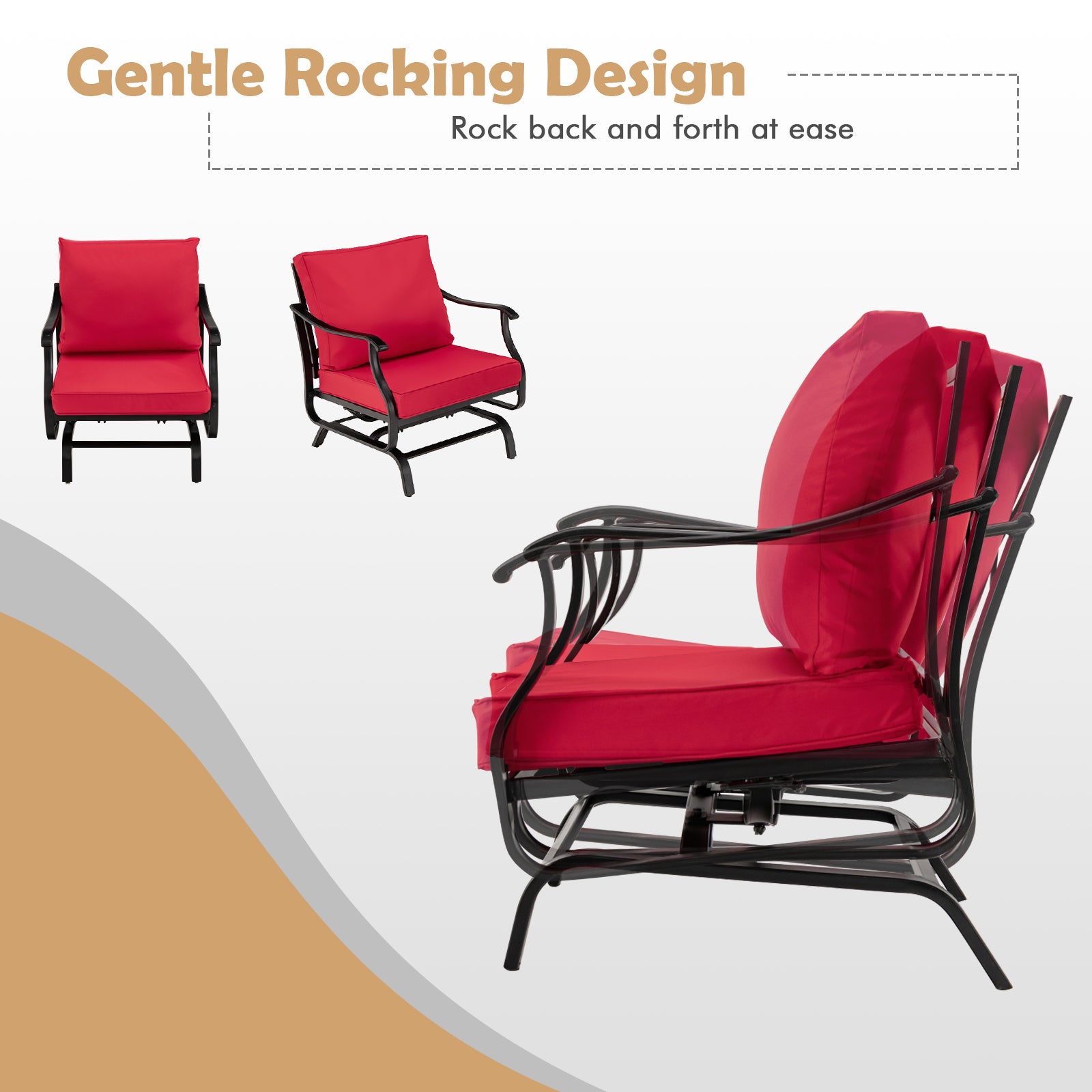 3 Piece Patio Rocking Chair Set With Coffee Table, Red Patio Conversation Sets at Gallery Canada