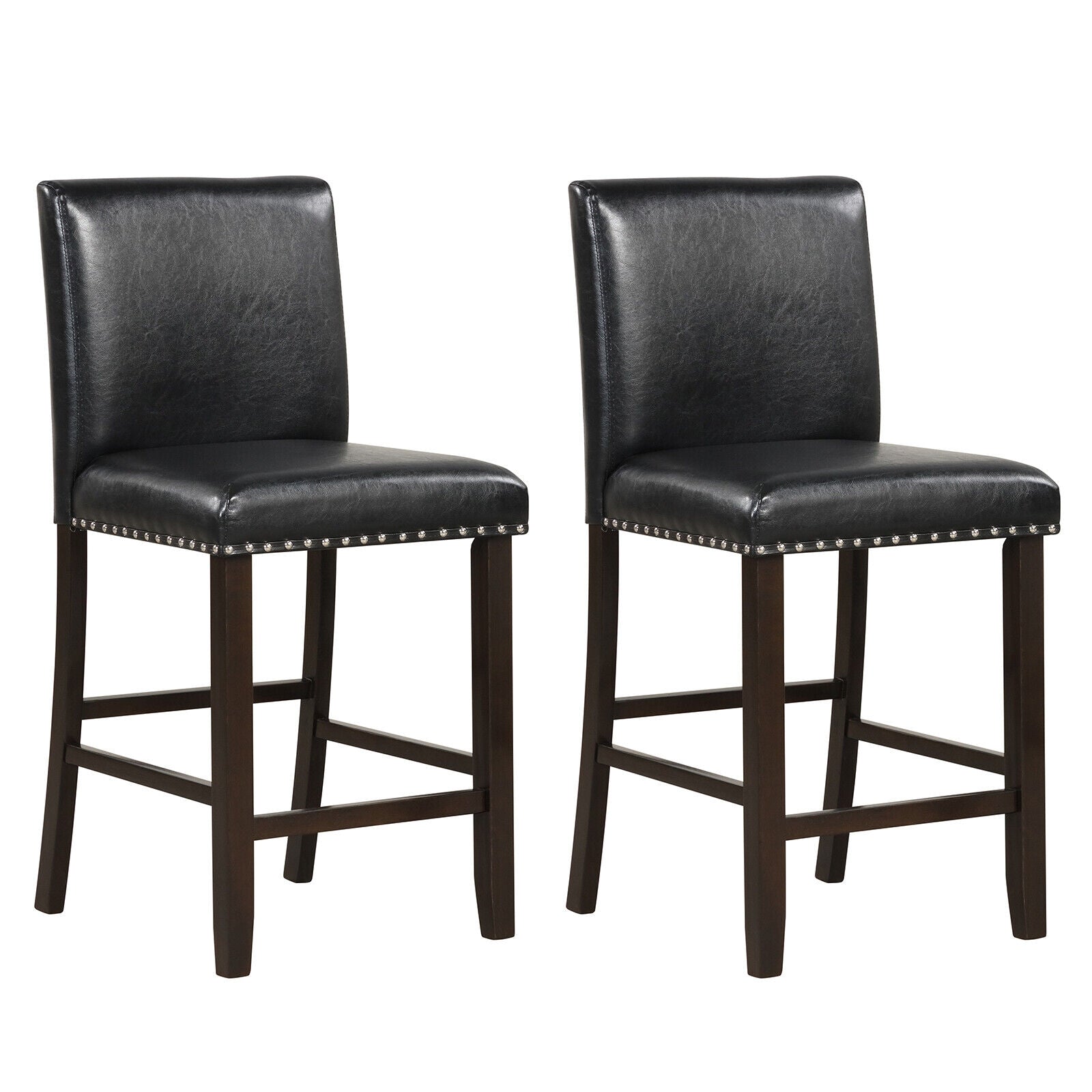 PVC Leather Bar Stools With Back, Set Of 2, Black Bar Stools Black at Gallery Canada