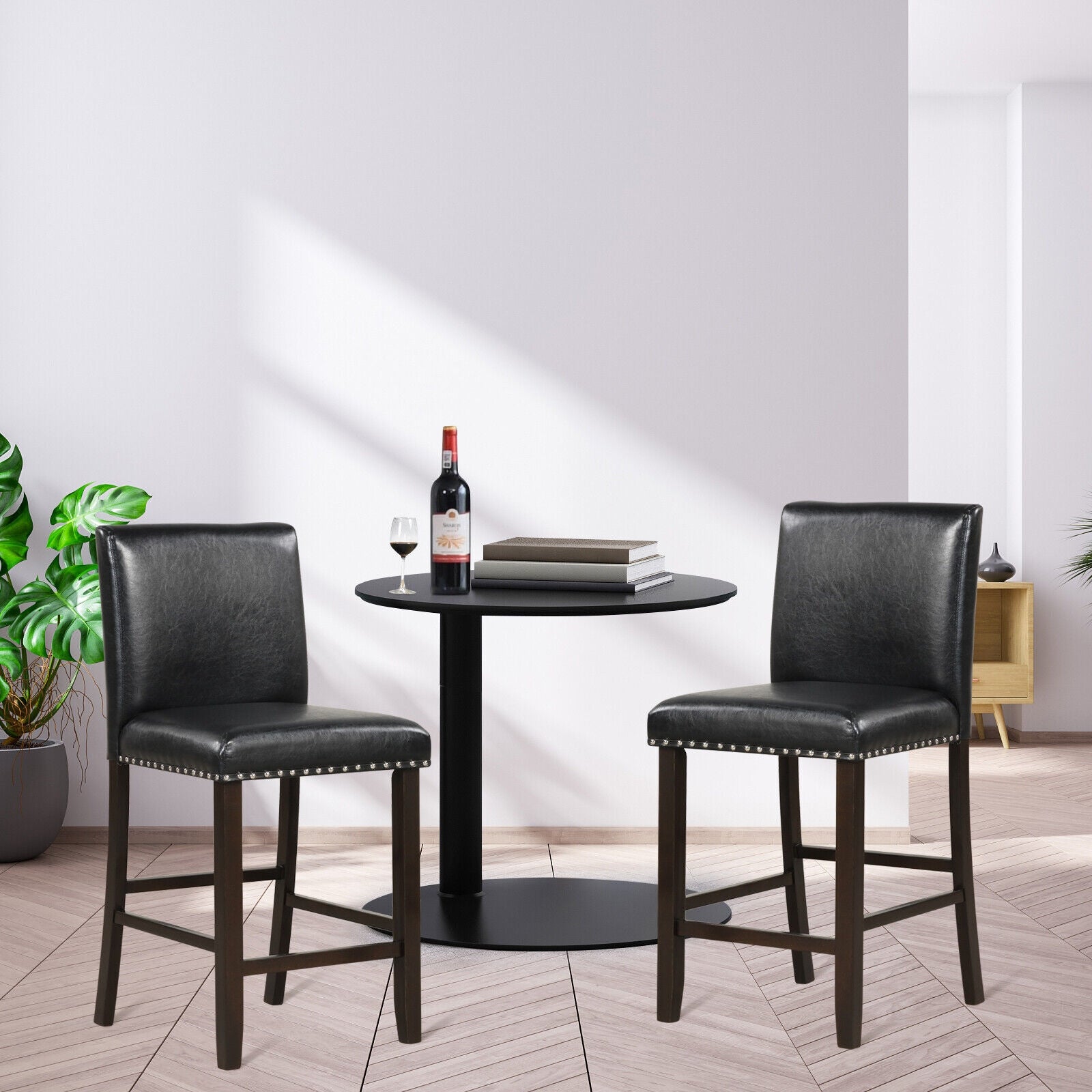 PVC Leather Bar Stools With Back, Set Of 2, Black Bar Stools at Gallery Canada