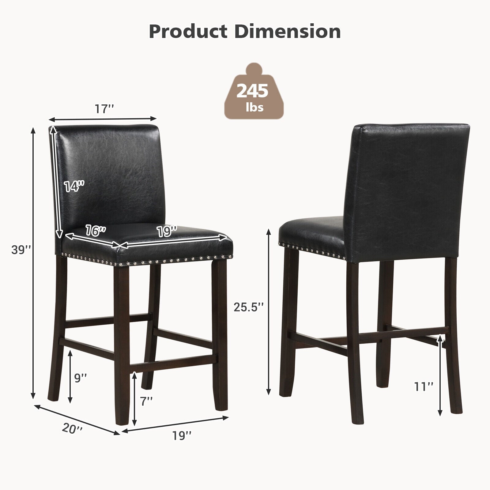 PVC Leather Bar Stools With Back, Set Of 2, Black Bar Stools at Gallery Canada