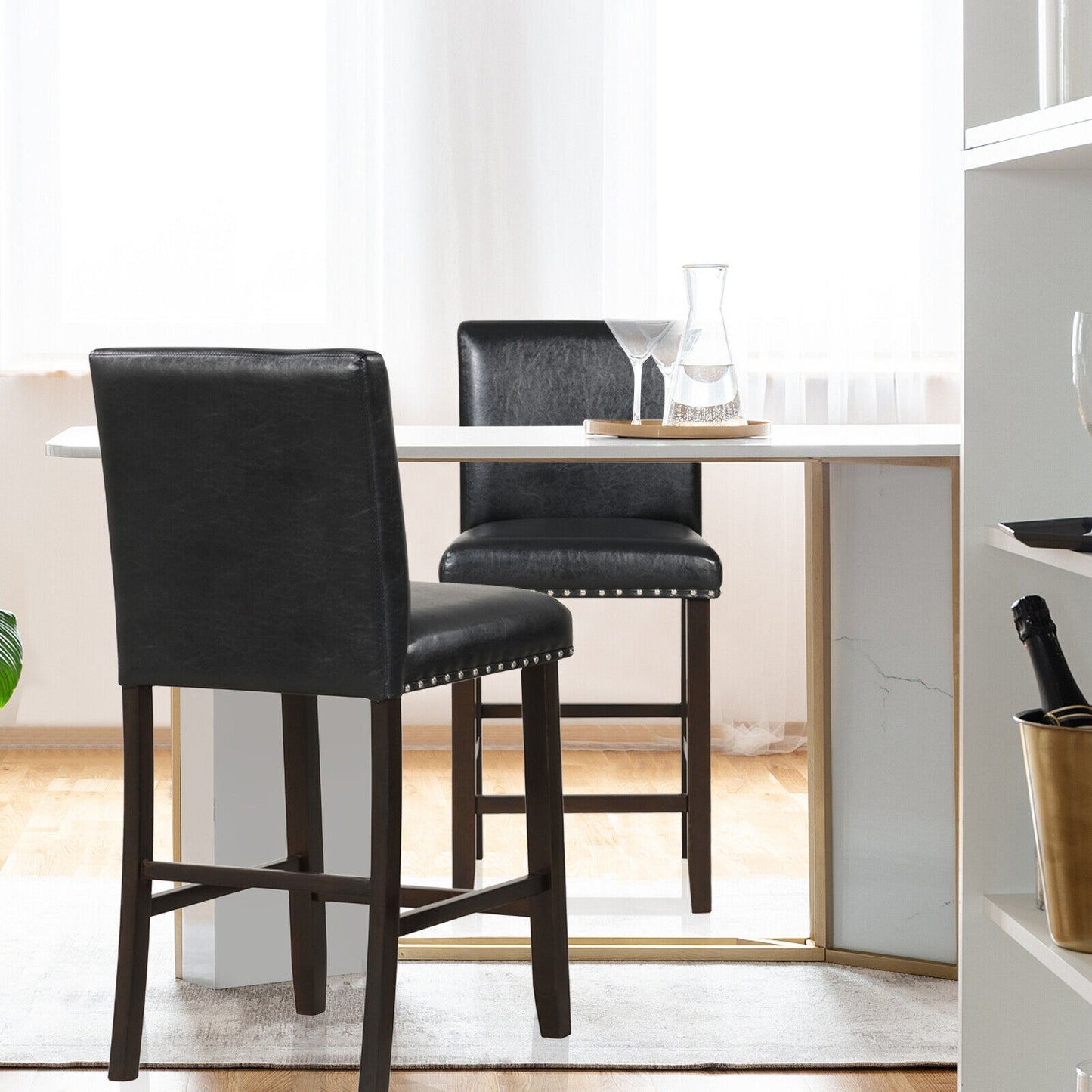 PVC Leather Bar Stools With Back, Set Of 2, Black Bar Stools at Gallery Canada