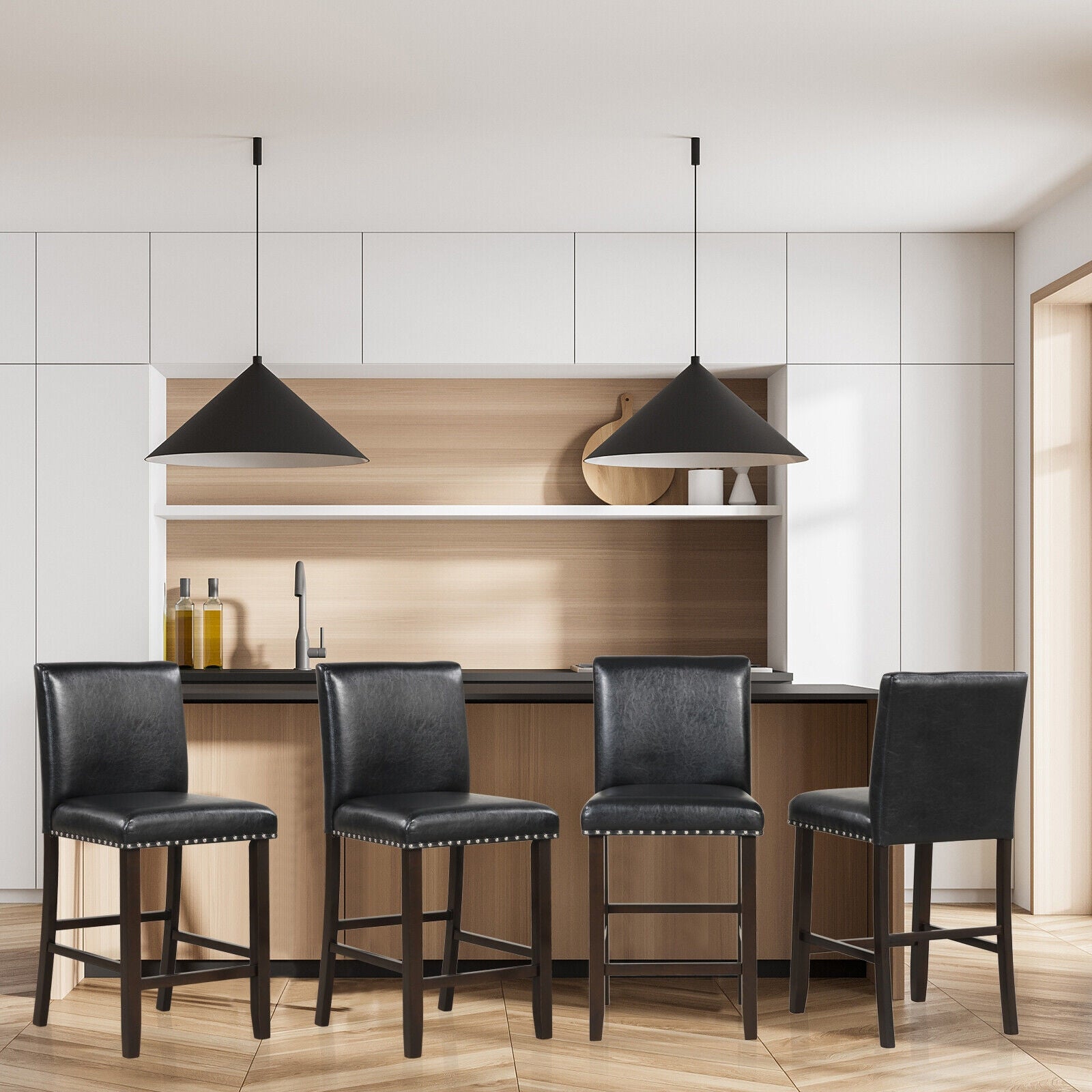 PVC Leather Bar Stools With Back, Set Of 2, Black Bar Stools at Gallery Canada