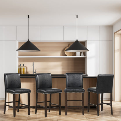 PVC Leather Bar Stools With Back, Set Of 2, Black Bar Stools at Gallery Canada