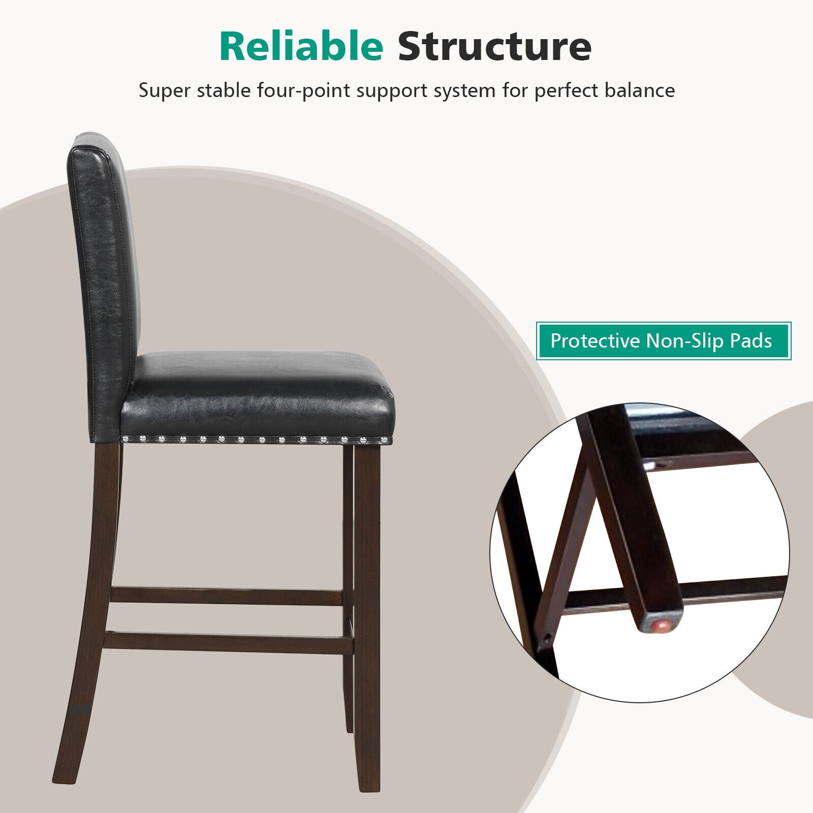 PVC Leather Bar Stools With Back, Set Of 2, Black Bar Stools at Gallery Canada