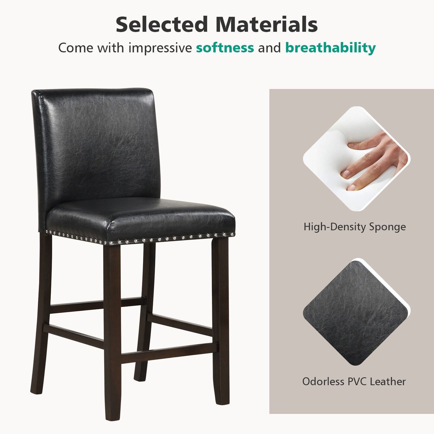 PVC Leather Bar Stools With Back, Set Of 2, Black Bar Stools at Gallery Canada