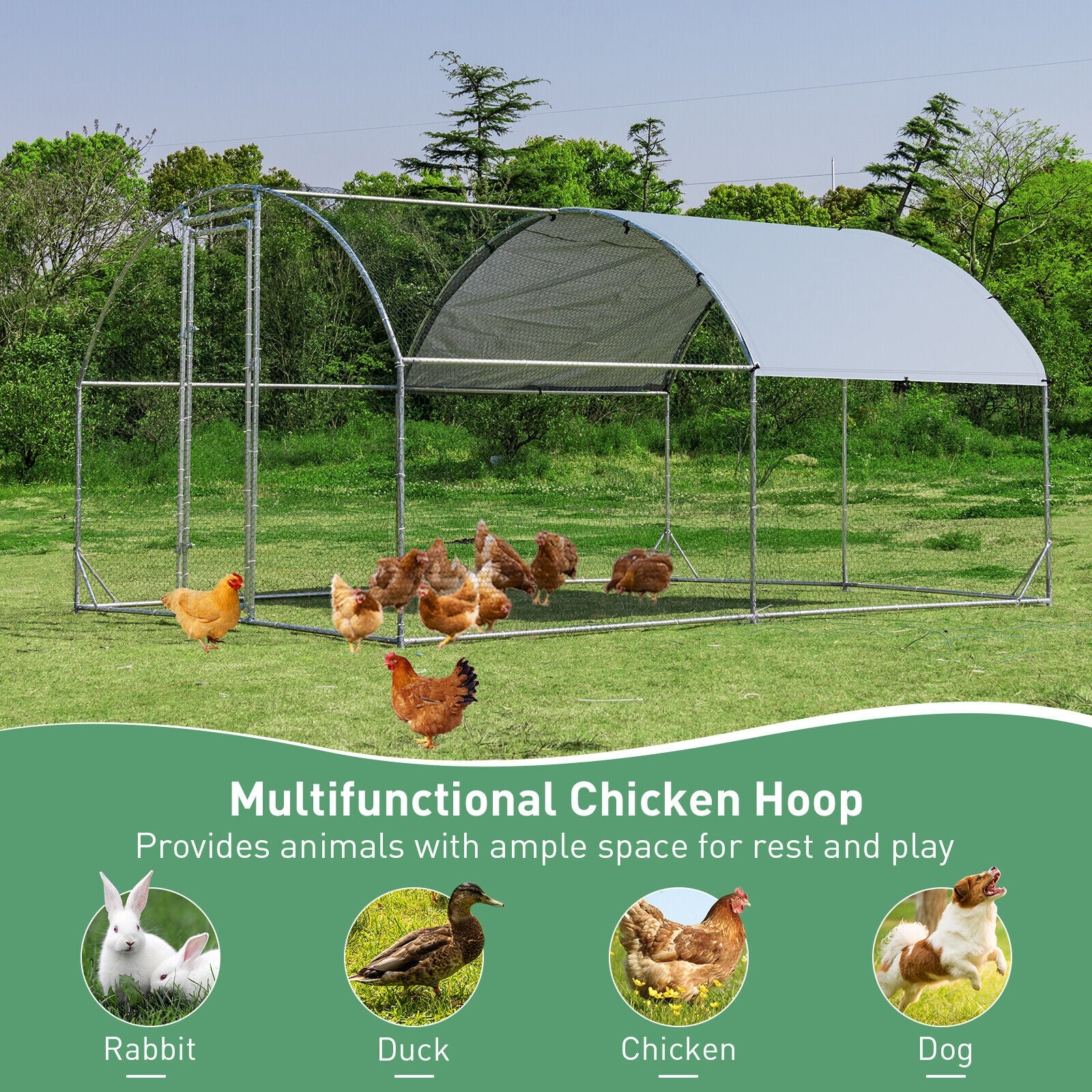 6.2 Feet/12.5 Feet/19 FeetLarge Metal Chicken Coop Outdoor Galvanized Dome Cage with Cover-M, Black Chicken Coops at Gallery Canada