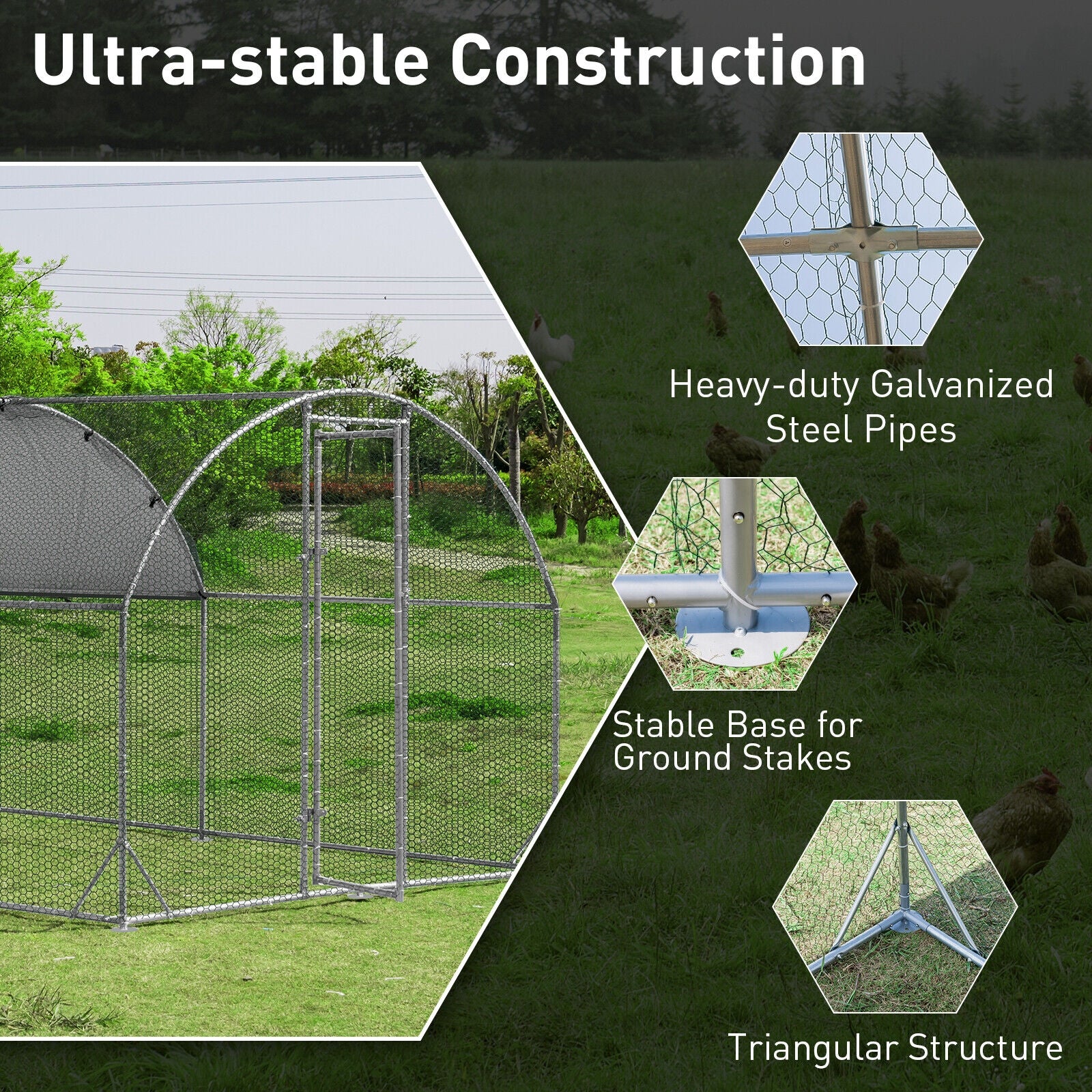 6.2 Feet/12.5 Feet/19 FeetLarge Metal Chicken Coop Outdoor Galvanized Dome Cage with Cover-M, Black Chicken Coops at Gallery Canada