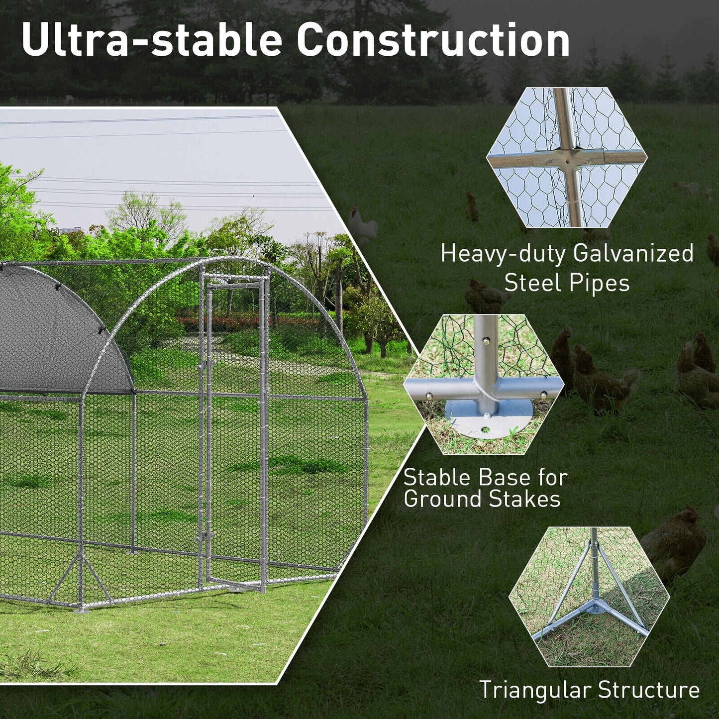 6.2 Feet/12.5 Feet/19 FeetLarge Metal Chicken Coop Outdoor Galvanized Dome Cage with Cover-M, Black Chicken Coops at Gallery Canada