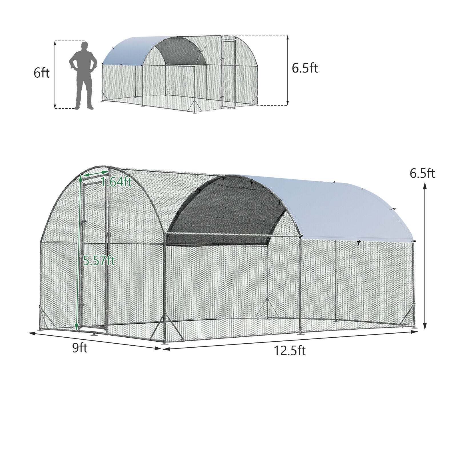 6.2 Feet/12.5 Feet/19 FeetLarge Metal Chicken Coop Outdoor Galvanized Dome Cage with Cover-M, Black Chicken Coops at Gallery Canada