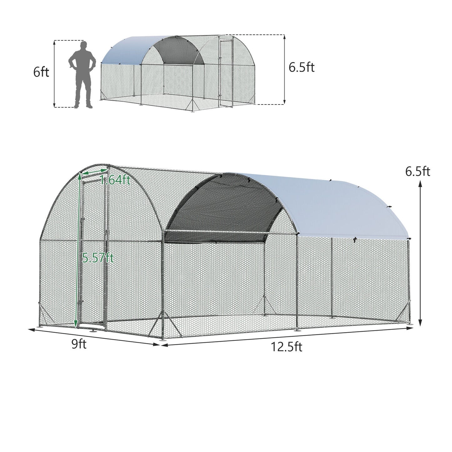 6.2 Feet/12.5 Feet/19 FeetLarge Metal Chicken Coop Outdoor Galvanized Dome Cage with Cover-M, Black Chicken Coops at Gallery Canada