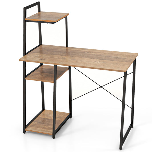 Compact Computer Desk Workstation, 4 Tier Shelves, Natural Writing Desks Natural at Gallery Canada