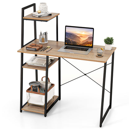 Compact Computer Desk Workstation, 4 Tier Shelves, Natural Writing Desks at Gallery Canada
