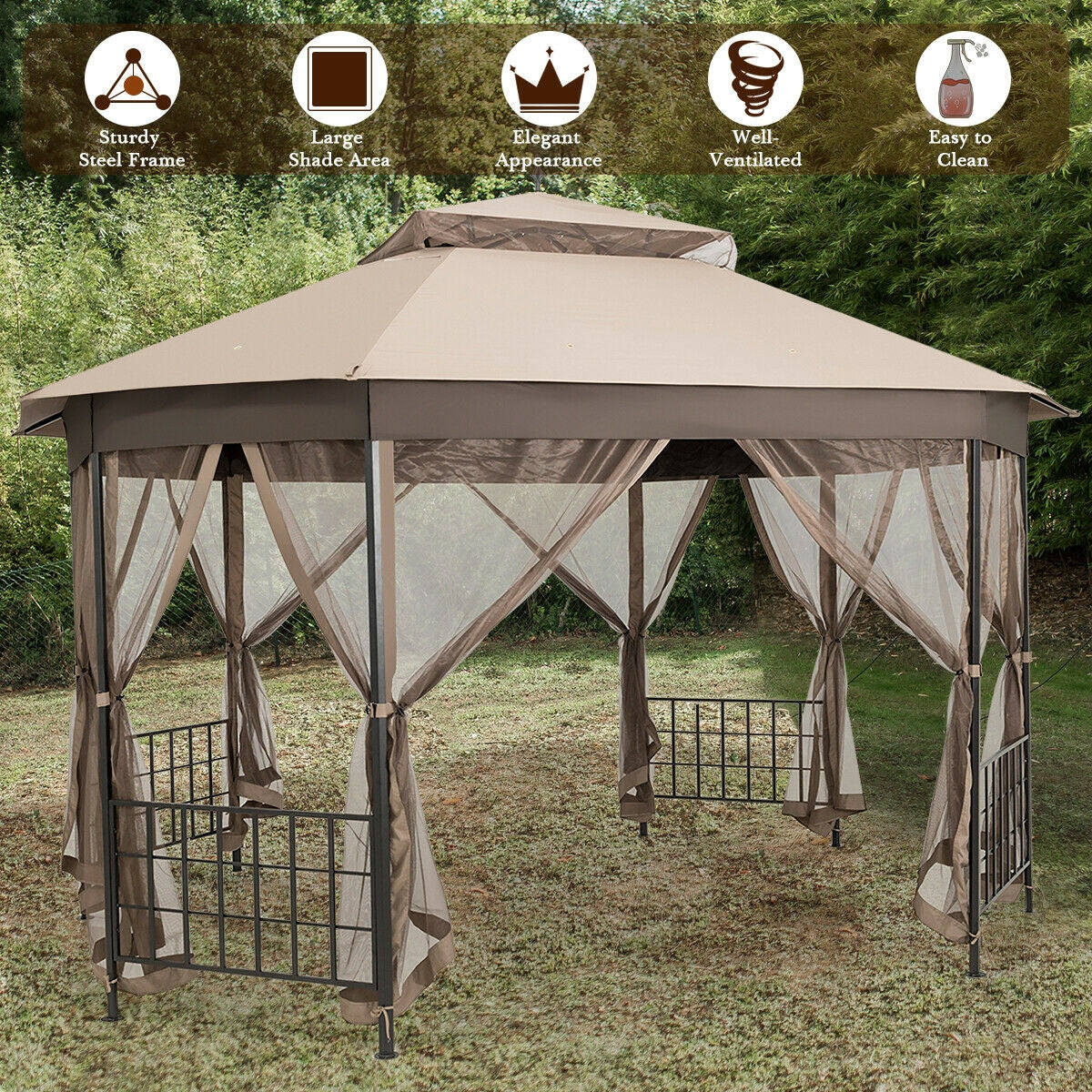 10'x12' Octagonal Patio Gazebo, Brown Gazebos at Gallery Canada