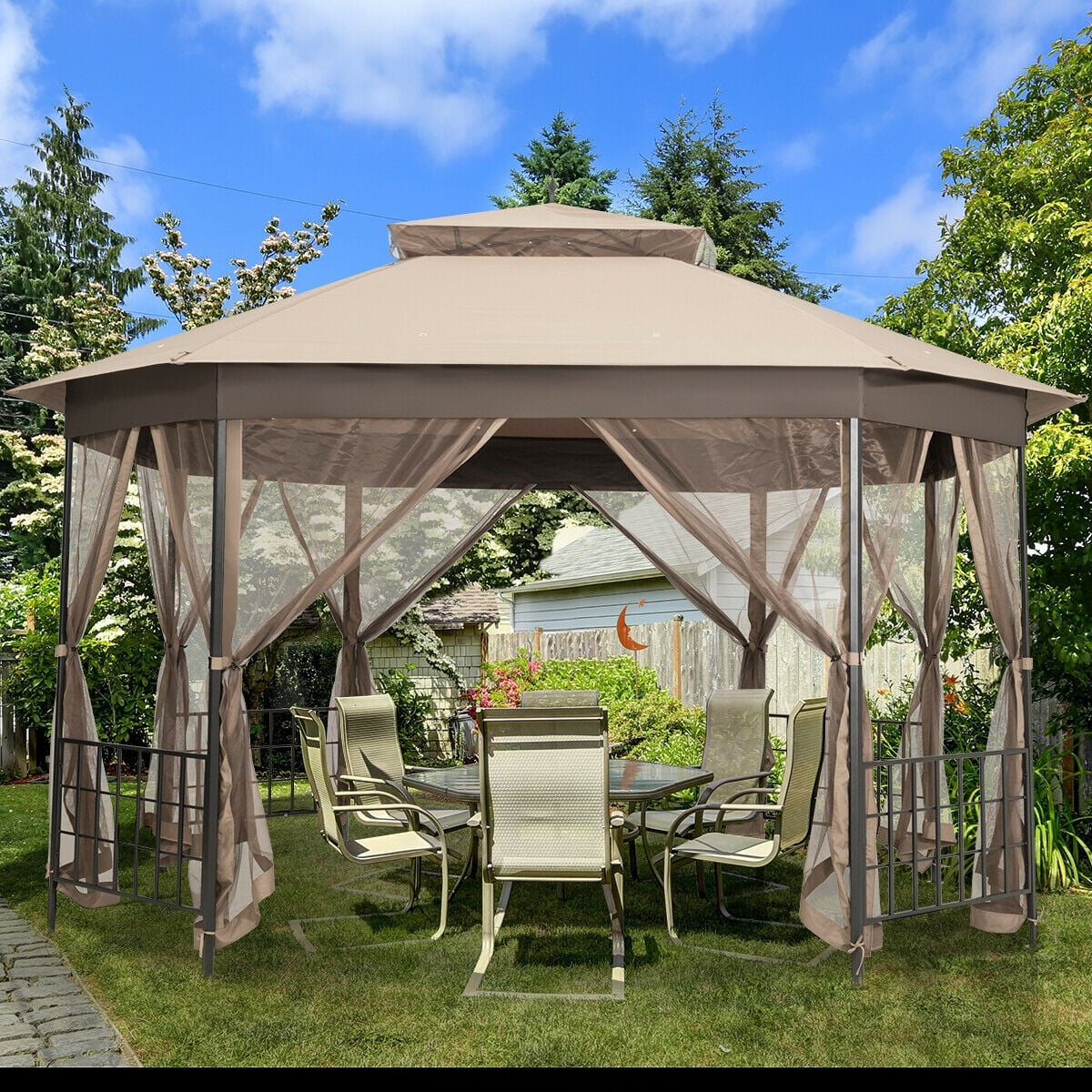 10'x12' Octagonal Patio Gazebo, Brown Gazebos at Gallery Canada
