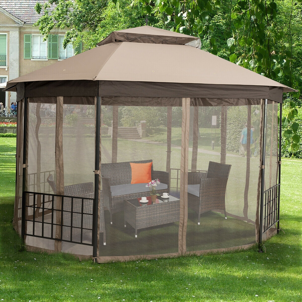 10'x12' Octagonal Patio Gazebo, Brown Gazebos at Gallery Canada