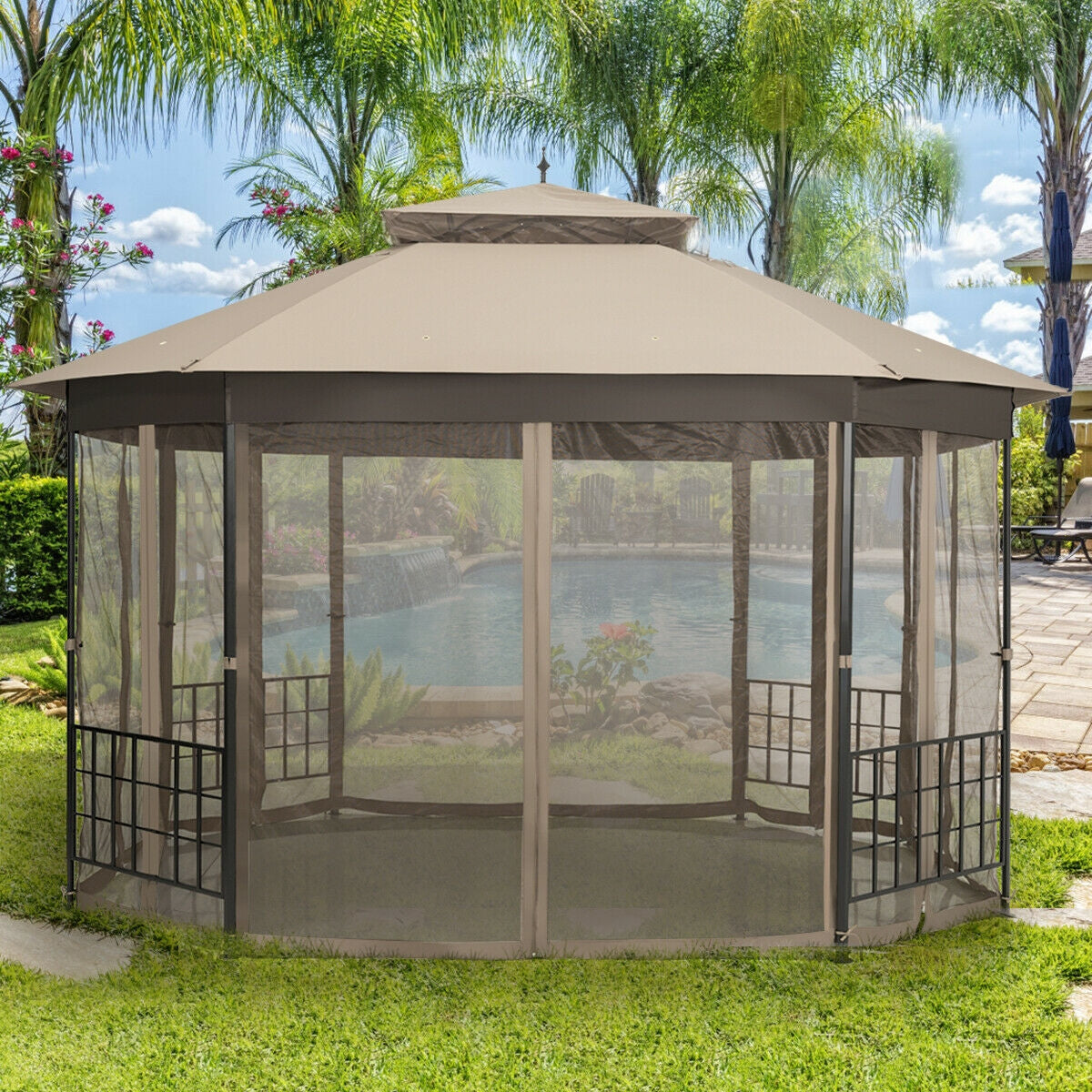 10'x12' Octagonal Patio Gazebo, Brown Gazebos at Gallery Canada