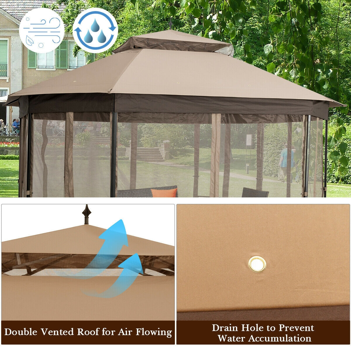 10'x12' Octagonal Patio Gazebo, Brown Gazebos at Gallery Canada