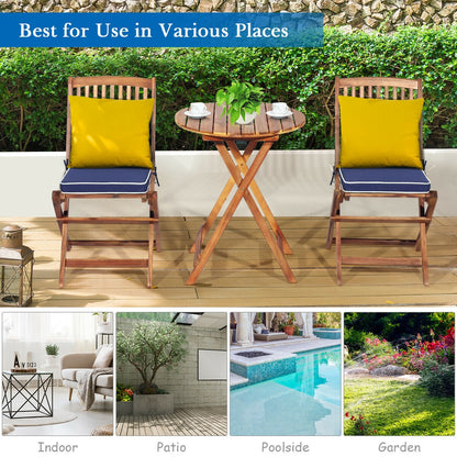 3 Piece Patio Folding Wooden Bistro Set, Cushioned Chair, Navy Patio Conversation Sets at Gallery Canada