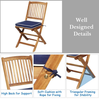 3 Piece Patio Folding Wooden Bistro Set, Cushioned Chair, Navy Patio Conversation Sets at Gallery Canada