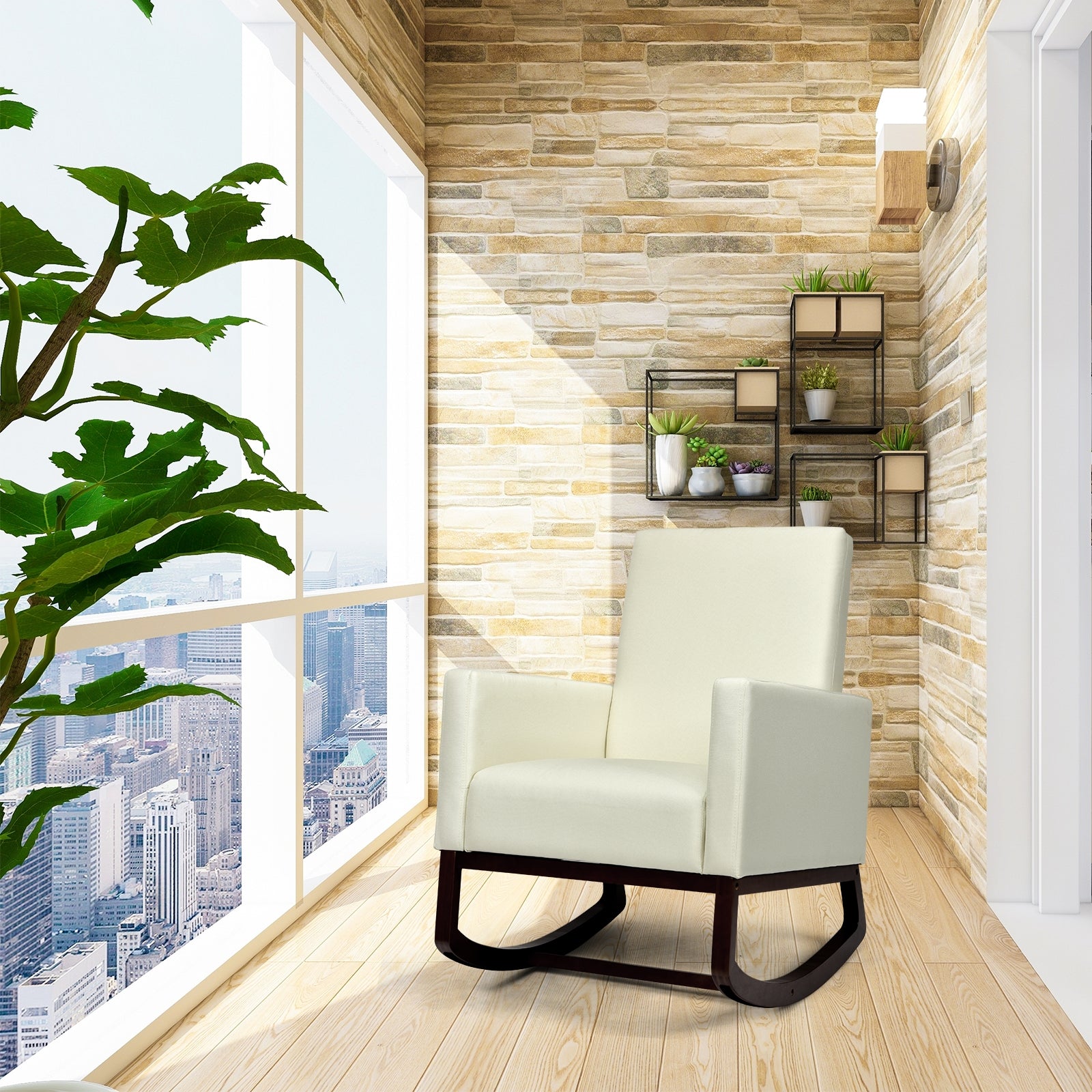 2-In-1 Fabric Rocking Chair With Pillow, Beige Accent Chairs at Gallery Canada