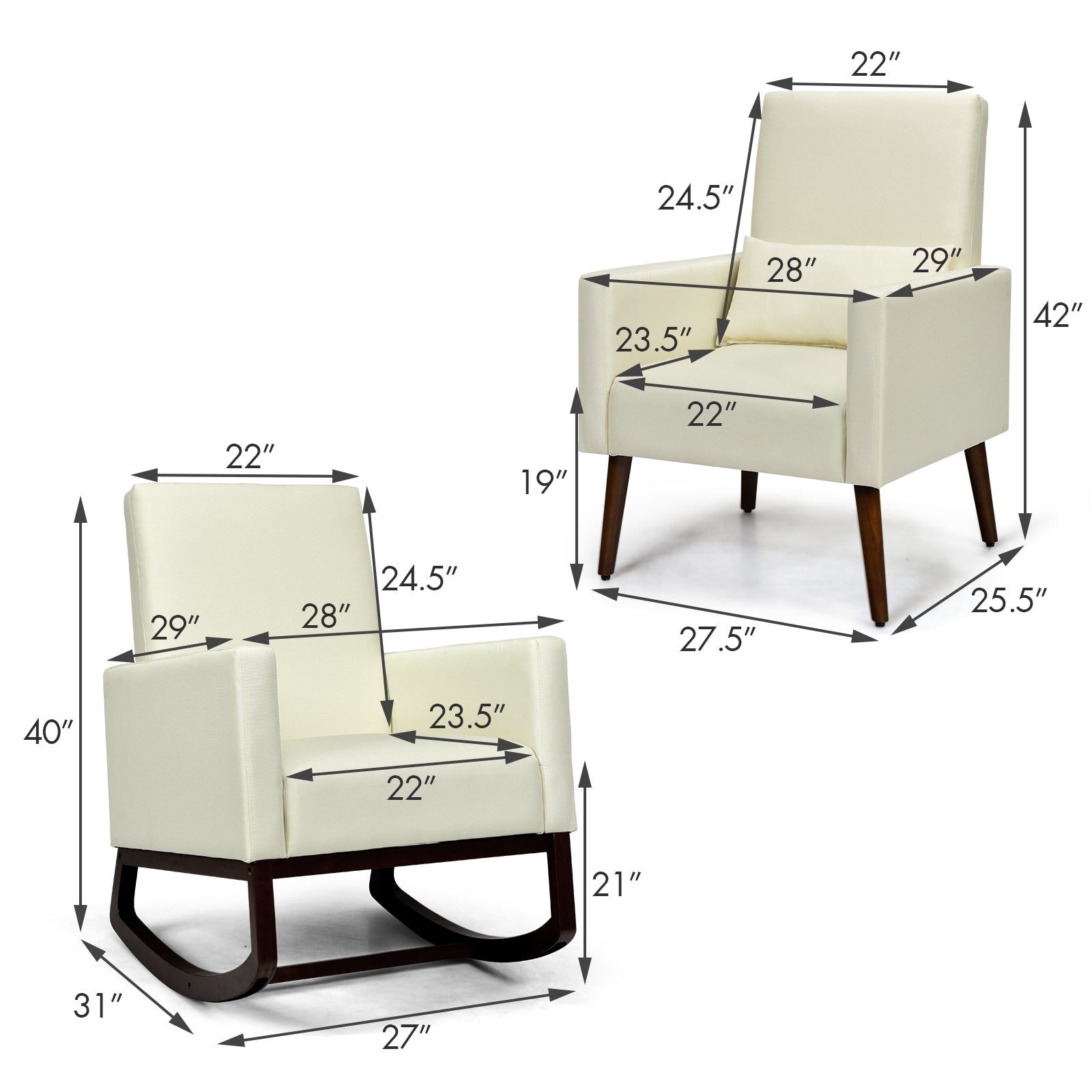 2-In-1 Fabric Rocking Chair With Pillow, Beige Accent Chairs at Gallery Canada