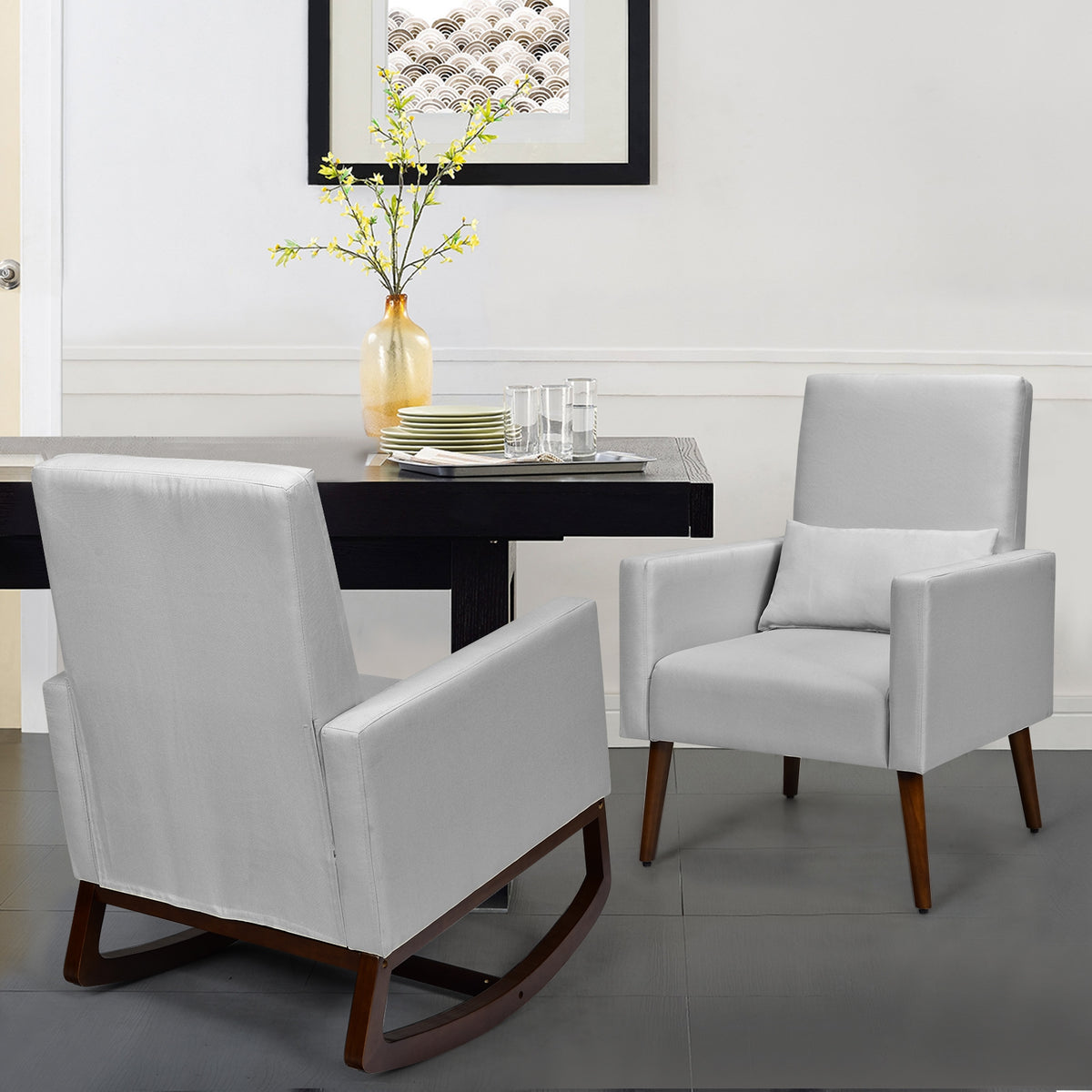 2-In-1 Fabric Upholstered Rocking Chair, Light Gray Accent Chairs at Gallery Canada