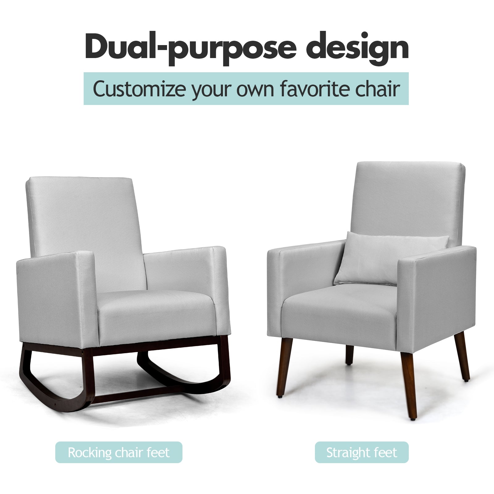 2-In-1 Fabric Upholstered Rocking Chair, Light Gray Accent Chairs at Gallery Canada