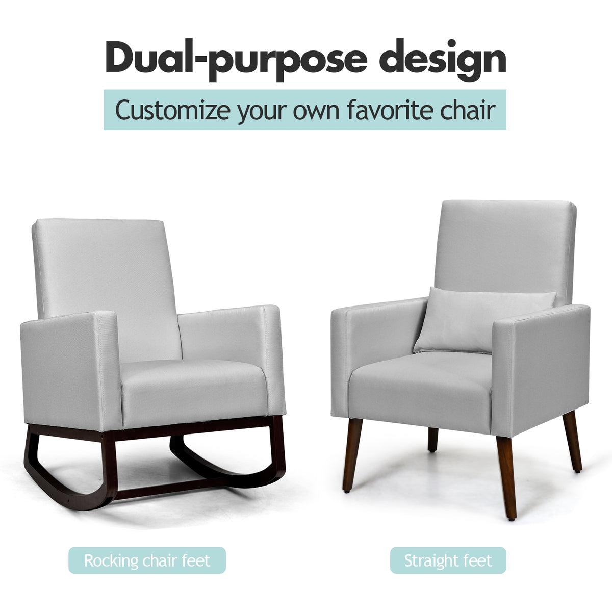 2-In-1 Fabric Upholstered Rocking Chair, Light Gray Accent Chairs at Gallery Canada