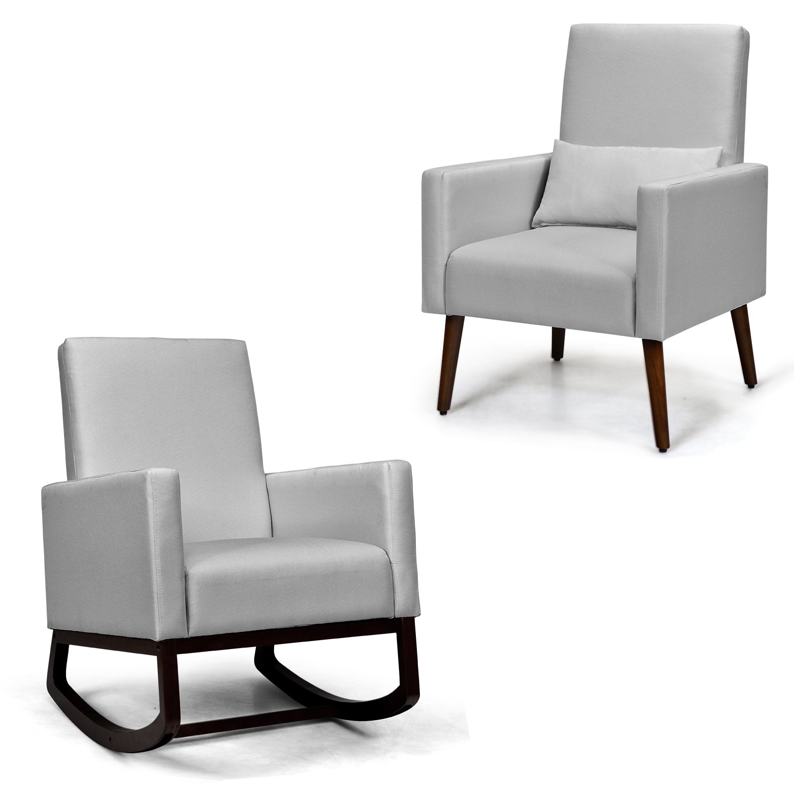 2-In-1 Fabric Upholstered Rocking Chair, Light Gray Accent Chairs at Gallery Canada