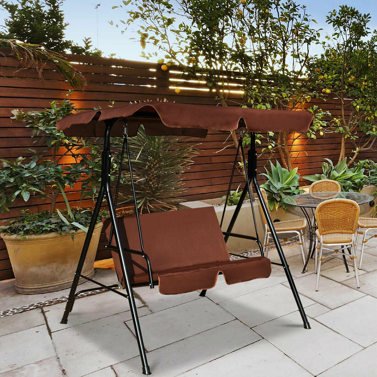 Cushioned Patio Swing Glider, Steel Frame, Brown Porch Swings at Gallery Canada