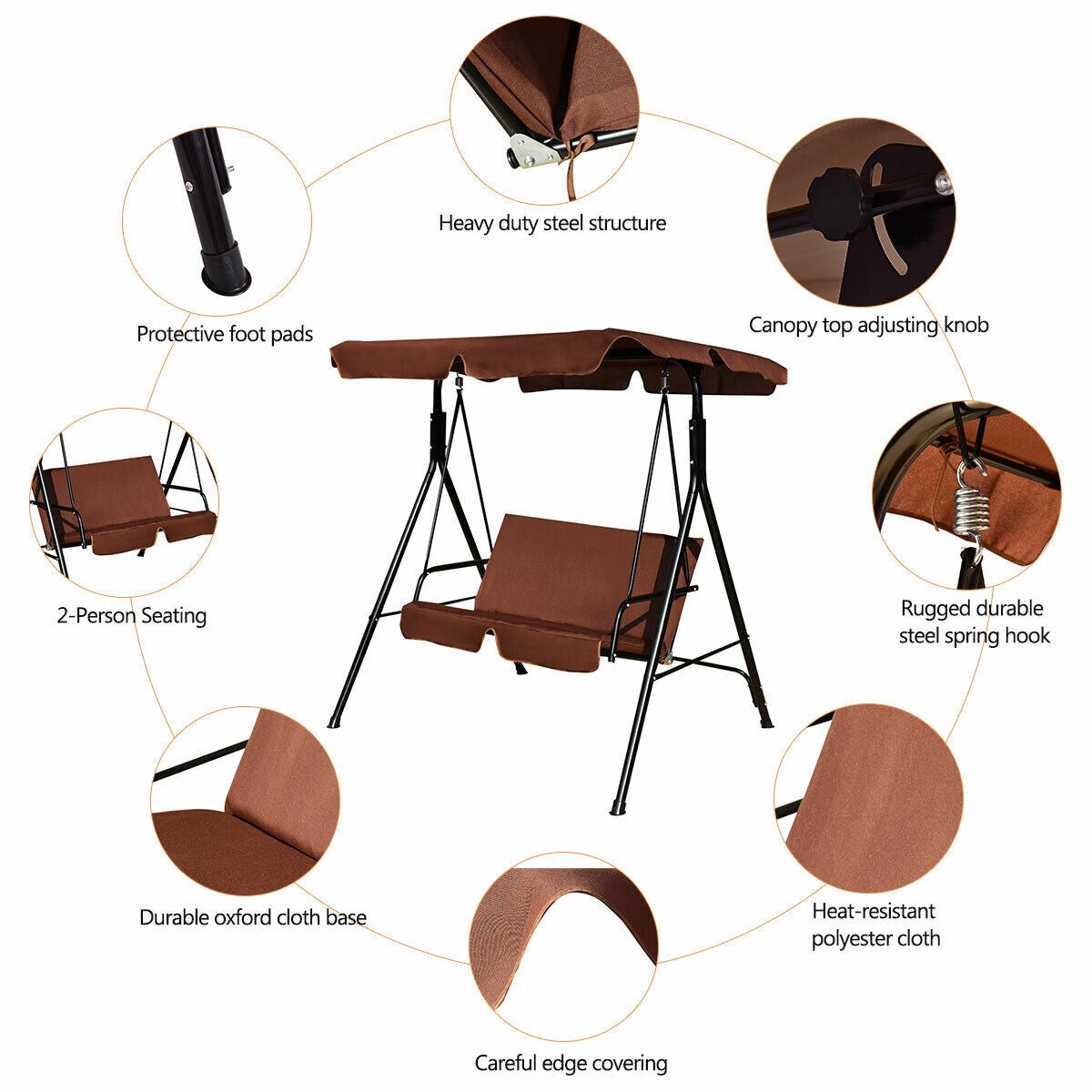 Cushioned Patio Swing Glider, Steel Frame, Brown Porch Swings at Gallery Canada
