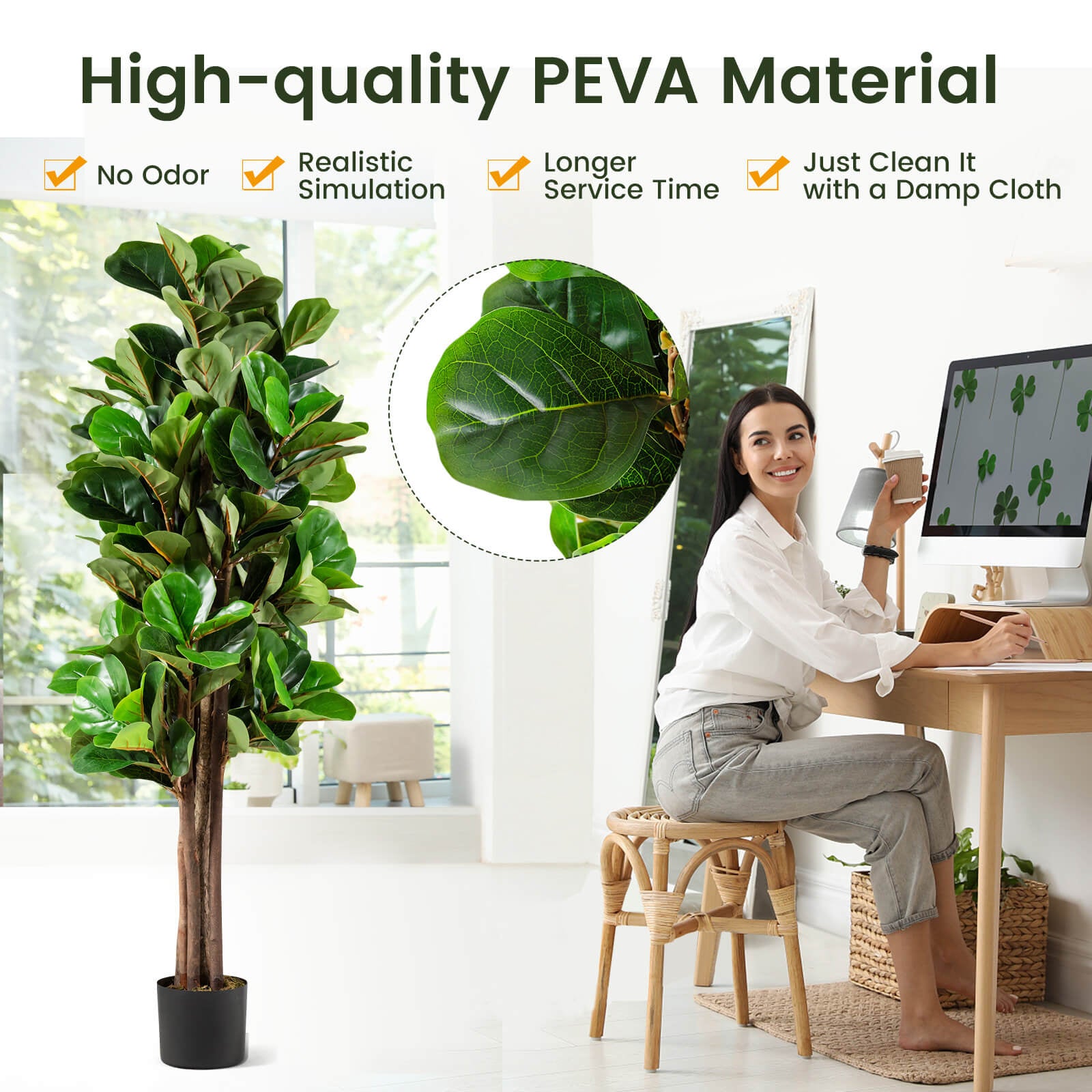 Artificial Fiddle Leaf Fig Tree, 5 Feet, Green Faux Plants at Gallery Canada