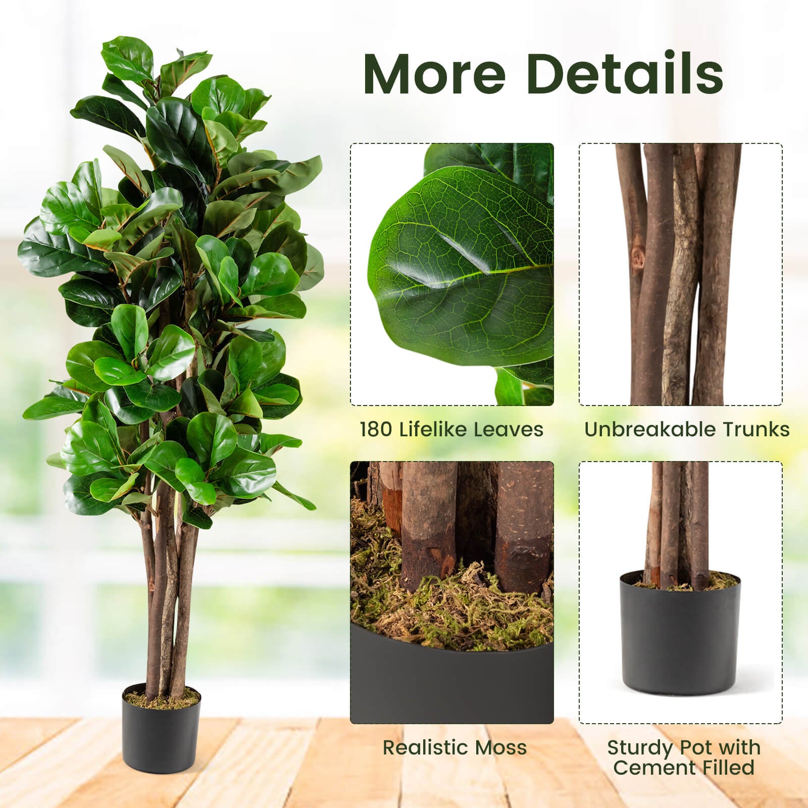 Artificial Fiddle Leaf Fig Tree, 5 Feet, Green Faux Plants at Gallery Canada